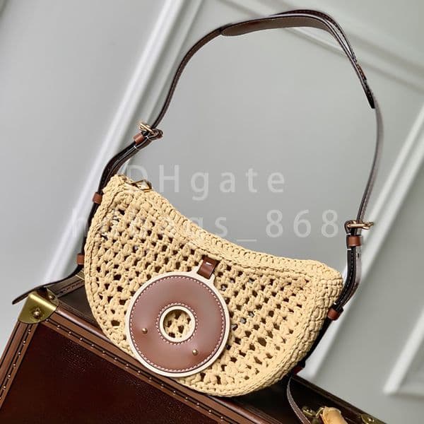 Croissant MM 100% Natural Raffia Designer Shoulder Bag - Natural Color 25cm With Box LC10A1