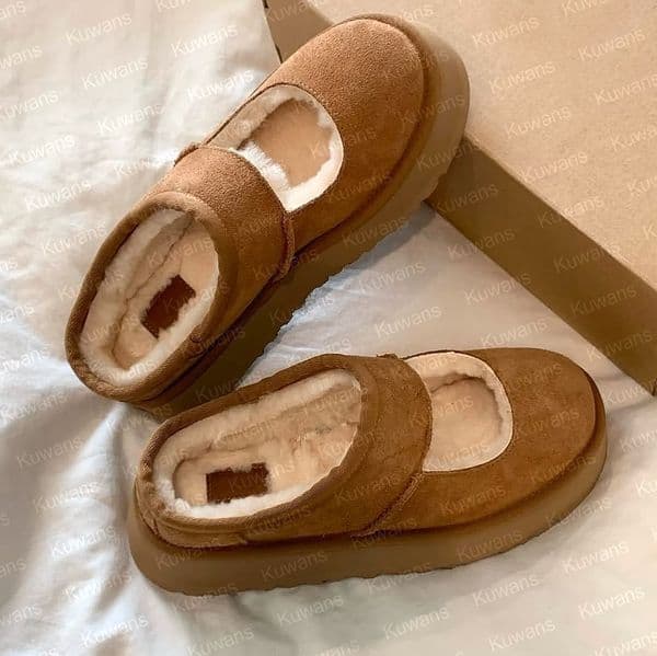 Slippers Bea Mary Jane Slippers Designer Shearling Shoes Womens Slides Classic Ultra Mini Platform Boot Chestnut Slip-on Suede Wool Comfort Winter