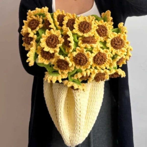 Creative 60cm Flower Bouquet Blanket Finished Product Crocheted Sunflower Blanket Lily of the Valley Bouquet Blankets Gifts X250714