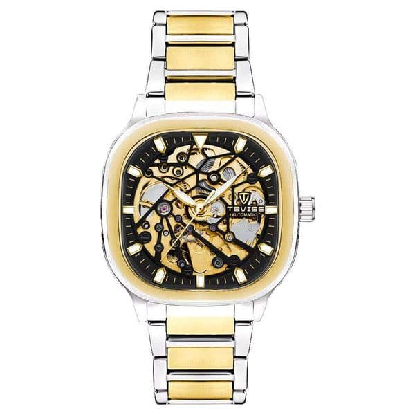 DHwatches Men's Skeleton Square Watch - Automatic Mechanical, Luminous, Stainless Steel, Waterproof, Fashion Business Watch for Men (Model 9831E)