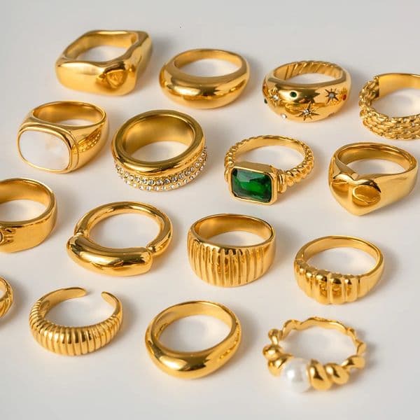 18K Gold Plated Stainless Steel Geometric Fashion Ring Waterproof Anti Allergic Colorfast Jewelry Unisex 250712