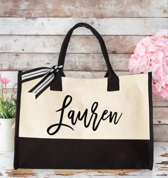 Shopping Bags Personalized Name Tote Mothers Day Gift Cute For Her Custom Shoulder Bag Reusable Grocery Initial
