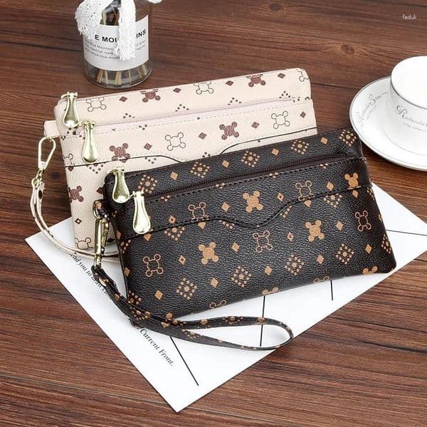 Fashion Wallets for Women Long Wallet Double Zipper TLXT Clutch Purse Wallet Big Letter Fashion Wristlet Phone Card Holder Clutch Bag for Women