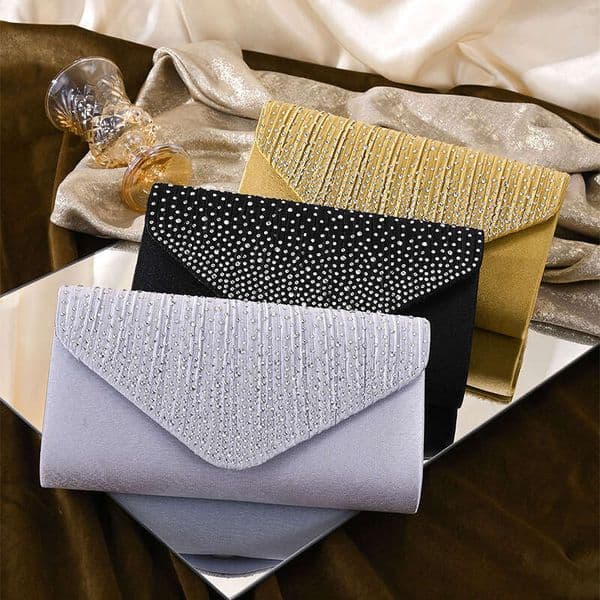 New Rhinestones, Clutch with Chain, Party Dress Evening Bag, Women's Square Bag