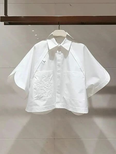 Summer Short Blouses Half Sleeve Embroidered Top Flip Collar Loose Bat White Shirt For Women 250714