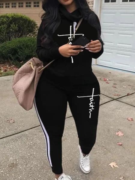LW Plus Size Tracksuit Sets Drawstring Letter Striped Set Womens 2 Piece Sweatsuits Hoodie Sweatpants Jogging Suits Outfits 250801