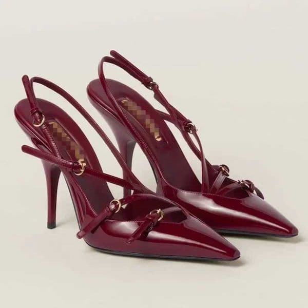 Triple Buckle Sling Back Women Summer Sandals for Women Office Small Square Head High Heels Pointed-toe Back Loop High Heels T250714