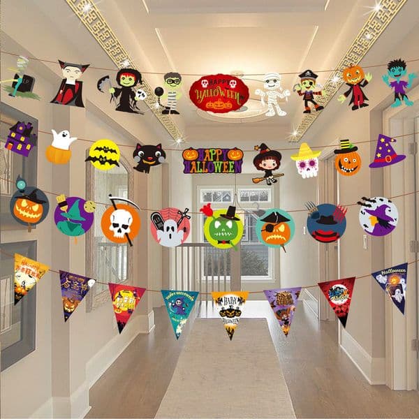 2026 New New Pumpkin Paper Party Supplies Scene Setup Halloween Decoration Triangle Banner Designer