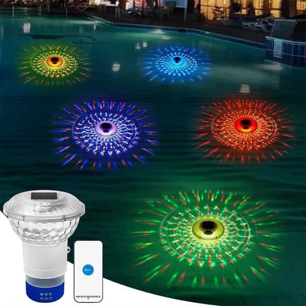 Solar Powered Adjustable Pool Chlorine Dispenser with Colorful Lights Floating Pool Chlorine Dispenser Chlorine Tablet Floater X250715