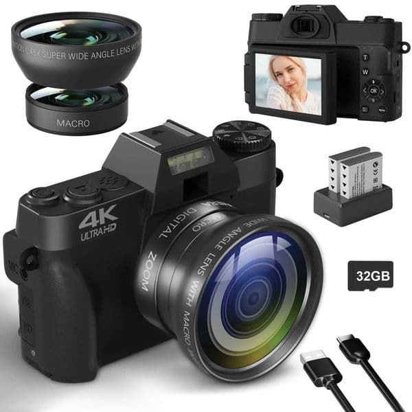 Compact Digital Photography Camera 4K WIFI Webcam Retro Vlog Recorder YouTube 64MP Camcorder 3 Inch Flip Screen Wide Angle Lens XJ250715