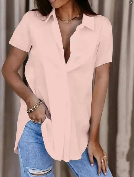 Solid Button Down Shirt Elegant Long Sleeve Lapel For Office Work Womens Clothing 250707
