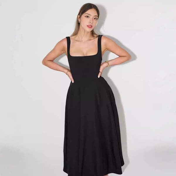 Summer New Simple Sexy Strap Slim Mid-Length Dress B5