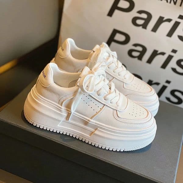 White U Leather Womens Casual Vulcanized Sneakers Breathable Sport Walking Platform Flats Running Shoes 250714