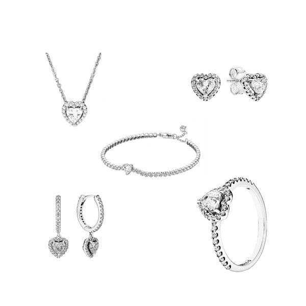 S925 Sterling Silver Authentic Jewelry Sets Heart Pendant Necklaces Bracelet Ring Earring Women Zircon with Original BOX Birthday Gifts Christmas N066