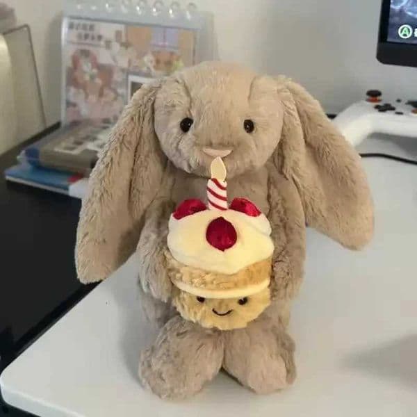 30cm Cute Je Bonnie Rabbit Holding a Plush Birthday Cake Doll Accompanying Cats Dogs and Pets with Holiday Gifts XJ250715