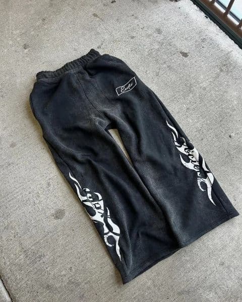 American black solid color letter pattern printed casual pants mens Y2K streetwear loose Harajuku high waisted wide leg pants 250708