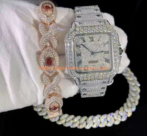 Wholesale Square Gold Pass Tester Vvs1 Moissanite Watch Case with Box Waterproof Dia Iced Out Wrist Watches for Men