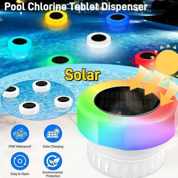 Solar Chlorine Tablet Floater with Colorful Light Floating Chlorine Dispenser IP68 Waterproof for Purify Swimming Pool Water X250715