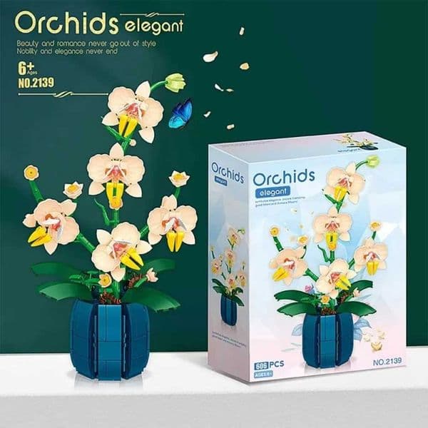 Romantic Orchid Flowers Bouquet Building Blocks Bonsai Style Plant Model Bricks for DIY Home Decoration Ideal Kids Toy Gift W250715
