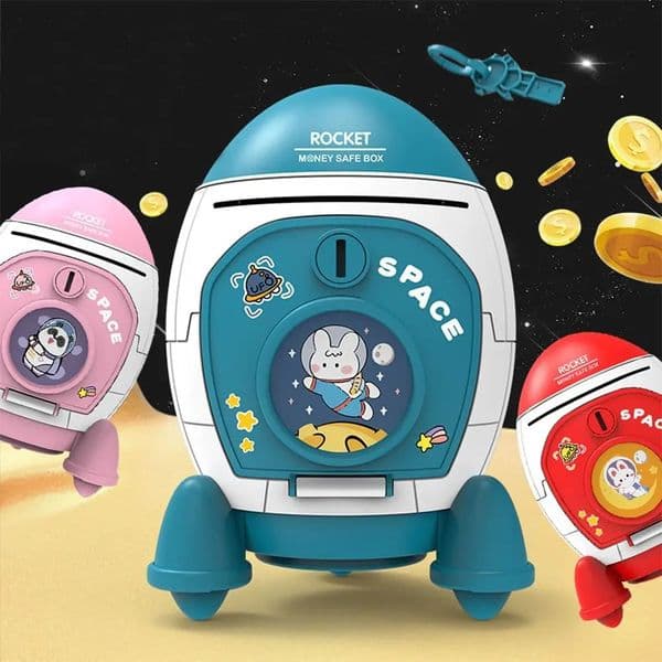 Cute ren Piggy Bank with Cartoon Sticker Multi-purpose Space Rocket Shape Cash Box Plastic Money Box s Gift Toy 250709BJ