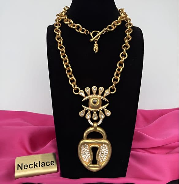 New Designed larger key eye pendant necklace women brass plated diamonds necklaces Designer Jewelry Schiaparelli-N02-04