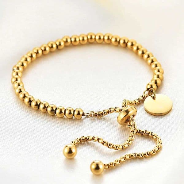 18K Gold-plated Stainless Steel Bead Bracelet for Women Fashion Adjustable Chain Bracelets Daily Party Jewelry XJ250715