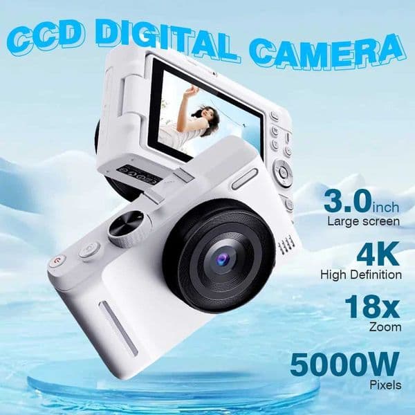 4K CCD Digital Camera 5000W MP HD Flip Sn 18x Zoom Camera 3 Point And Shoot Camera For Boys Girls Beginners Surprise Gift XJ250715