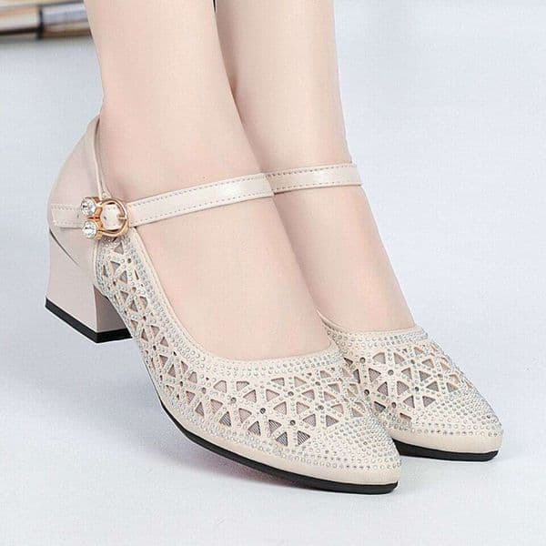 Women's 2025 High Heel Mesh Sandals Hole Hollow Breathable Single Shoes New Soft Sole Mom
