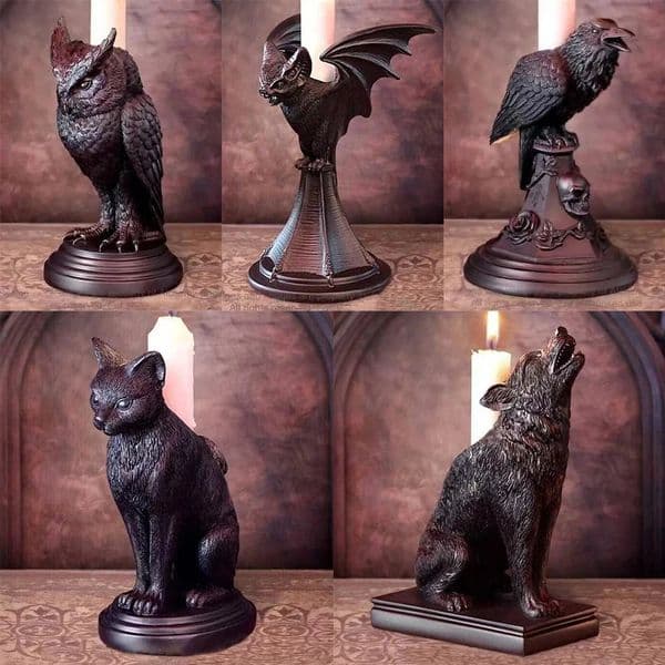Retro Gothic Animal Candle Holder Black Bat Wolf Leopard Crow Cat Halloween Fun Atmosphere Home Decoration Accessories 250712