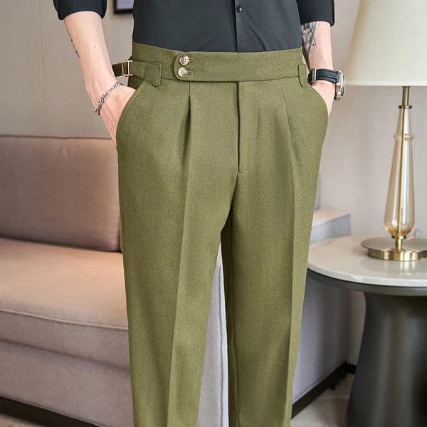 British Style Naples Mens High-end Linen Pants High Waist Straight Slim Fit Casual Trousers High Quality Solid Social Suit Pant 250707