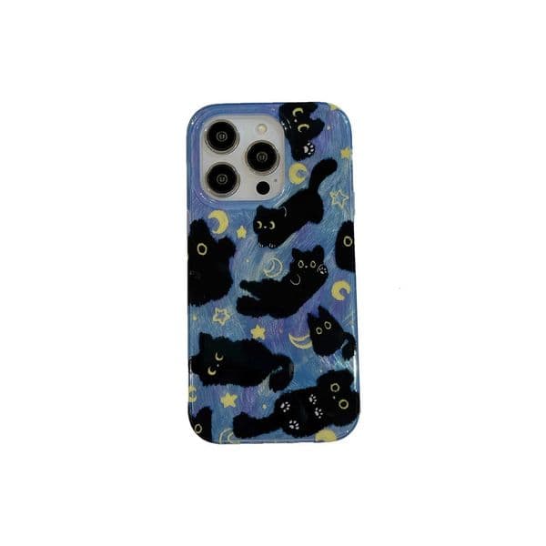 Korean Ins Cute Black Cats Double Layers Wrist Chain Phone Case for iPhone 16 15 14 13 11 Pro Max Plus Back Cover for 12 Pro Max T250716