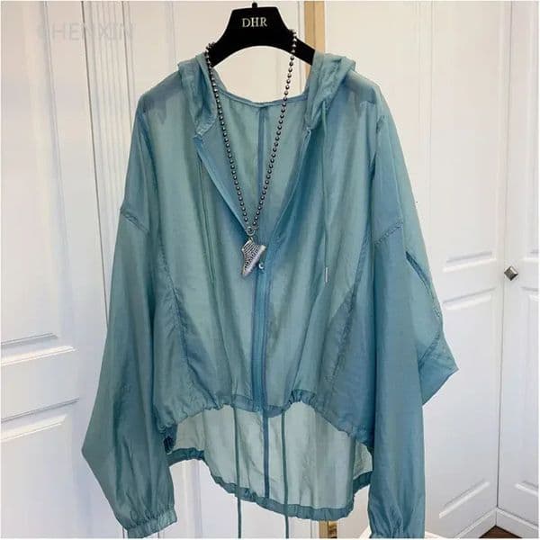 Jackets Women Hooded Summer SunProof Zipper Coats Thin Loose See Through Outerwear Breathable Outwear Lightweight Clothes Black 250715