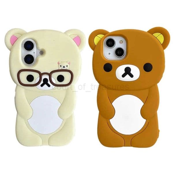 3D Cartoon Glasses Rilakkuma Bear Phone Case For iPhone 16 15 14 Plus 13 12 Pro Max 11 X Xs Max 7 8 SE 6s 5s Soft Silicone Cover M250716