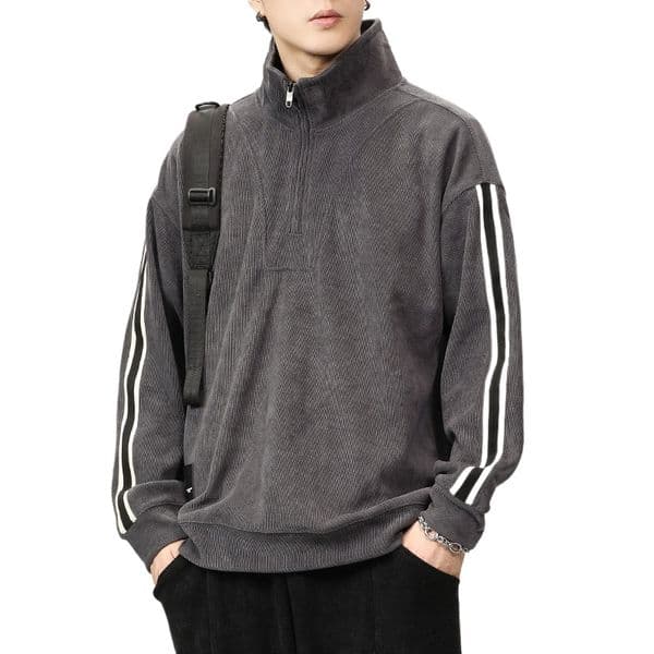 (483) Autumn Half Zipper Stand Collar Men Trendy Chenille Sweatshirt