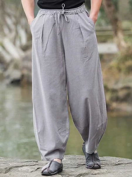 Baggy Cotton Linen Pants Men Casual Wide Leg Oversize Jogger Linen Trousers Old Money Vintage Drawstring Sweatpants Male 2025 y250716