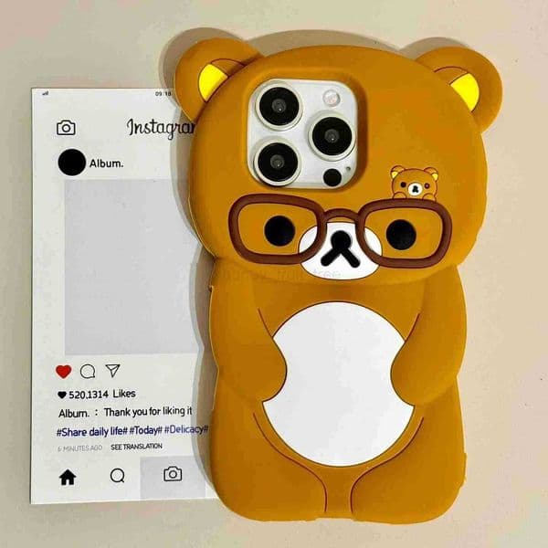 Ins Newest Rilakkuma Bear Wear Glasses Phone Case For iPhone 16 ProMax 15 14 13 12 Pro Max 6 7 8 Plus 3D Cartoon Silicone Cover T250716
