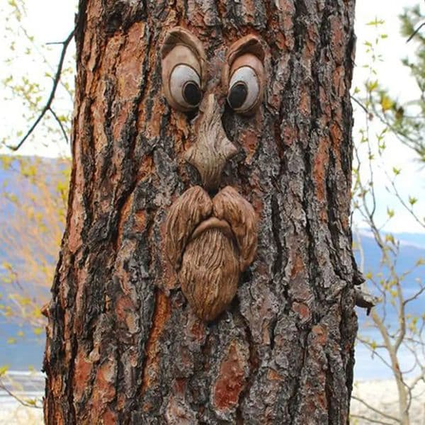 Bark Ghost Face Facial Features Old Man Tree Decorate Yard Art Decorations Monsters Sculpture Outdoor DIY Halloween Ornaments 250715