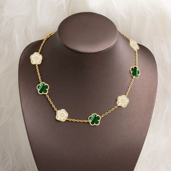 Classic 4/Four Clover Brand 10 Flower Dia Collar Gold Stainless Steel Designer Necklace for Women