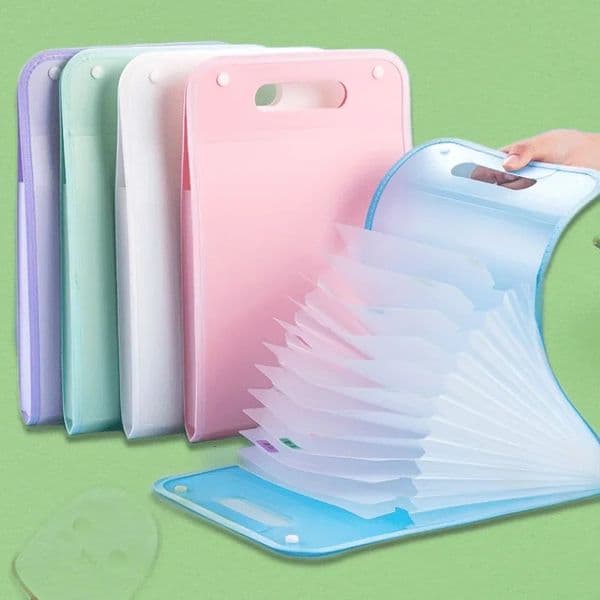 1pc A4 13-Pocket File Organizer | Translucent Vertical Folder with Clip Labeled Grids for Documents/Test Papers 250715