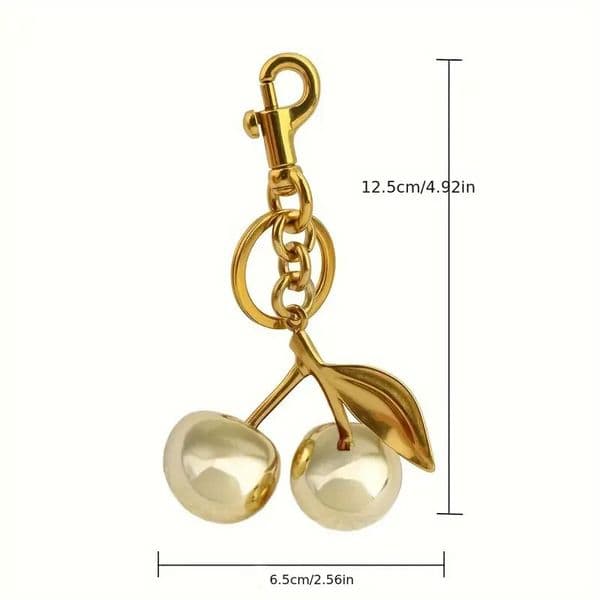 Elegant Cherry Keychain Charm - Shiny Resin and Metal Bag Accessory for Women's Purse or Handbag H260225