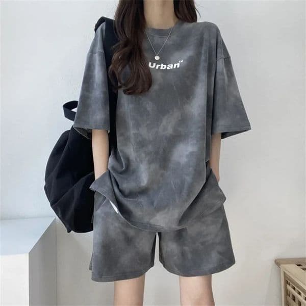 Women Summer 2024 Fashion Cool Tie Dye TwoPiece Set Leisure And Comfortable Loose Elastic Waist Shorts 250714