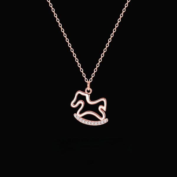 Delicate Silver Toned Open Work Rocking Horse Necklace With Rhinestone - Encrusted Base Charming Gift For Daily Wear And Special Occasions Fashion Jewelry