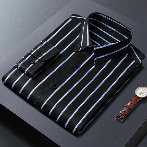 Summer M-5XLMens Shirt Long Sleeve Slim Fit Stripe Business Gentlemens Inner Layer Shirt Non Iron Wrinkle Resistant Shirt 250715BJ