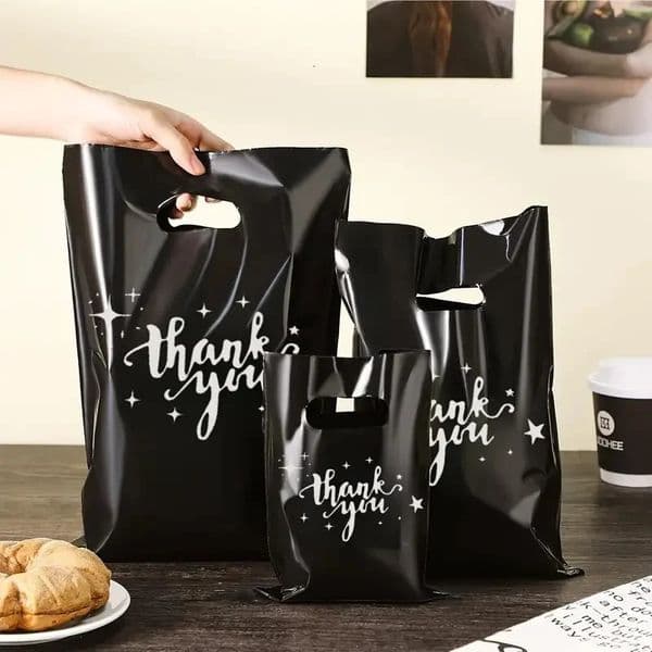 12/30/60/100 pieces durable plastic bag with handle-small business retail store boutique gift shopping promotion party 250714BJ