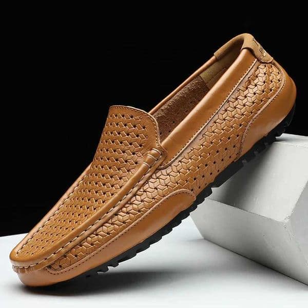 2023 Summer Men Casual Shoes Luxury Brand Genuine Leather Mens Loafers Moccasins Hollow Out Breathable Slip-on Driving Shoes W250716
