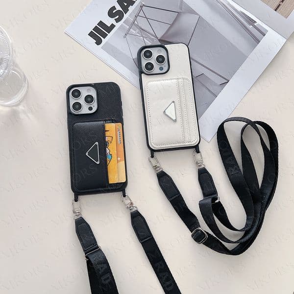 Portable Luxury Designer Phone Case for iPhone 17 16 15 Pro Max 14 Plus 13 12 11 Leather Protection Shoulder Bag Cross Body Strap Cover Anti-drop Card Pocket Bumper Coque