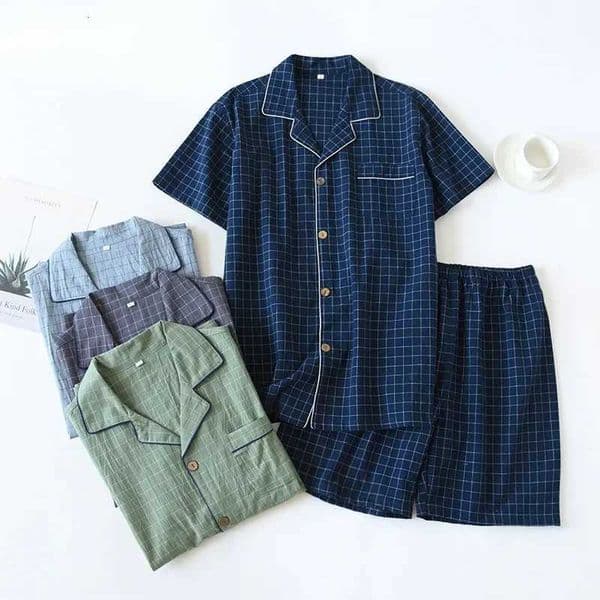 Spring Summer New Mens Pajamas Sets Fashion Simple Japanese Style Cotton Homewear Male Thin Short Sleeve Shorts/Pants Sets W250717