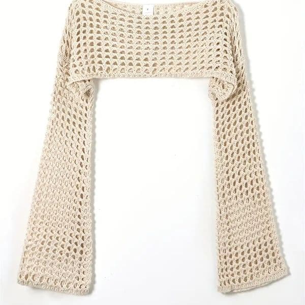 Women Crochet Knit Hollow Out Crop Top Long Sleeve Shrug Sweater Mesh Cover Ups Cardigan Streetwear Pullover Clothes Y2k y250704
