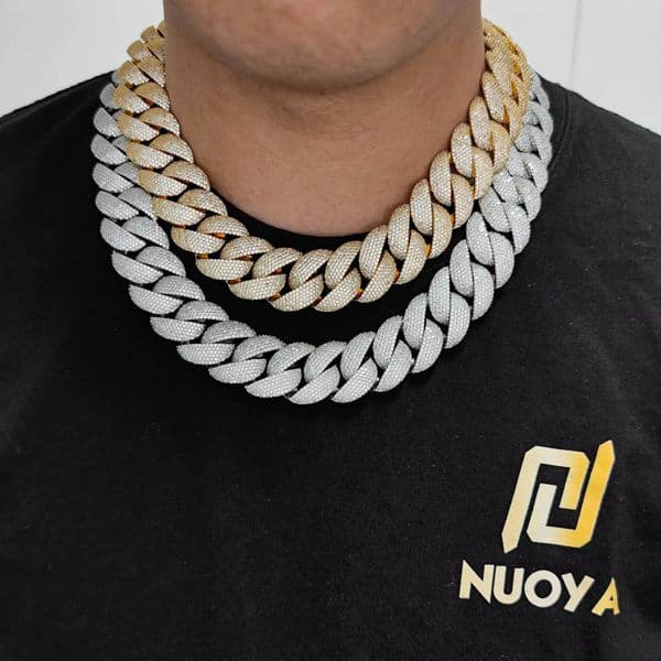 Wholesale 24mm Hip Hop S925 Silver VVS Moissanite Bracelet Blue Gemstone Cuban Chain Trend All-Match Mens Necklace Custom