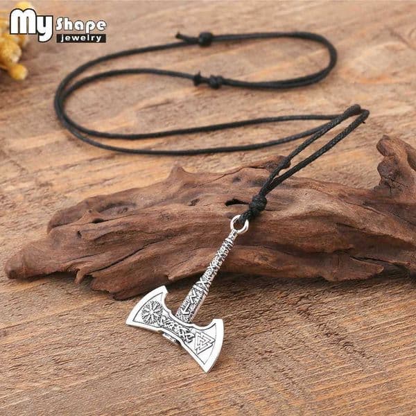 My Shape Viking Axe Necklace for Men Norse Viking Runes Compass Flag Pendant Chain Vintage Amulet Jewelry Male Boy Gifts W250528
